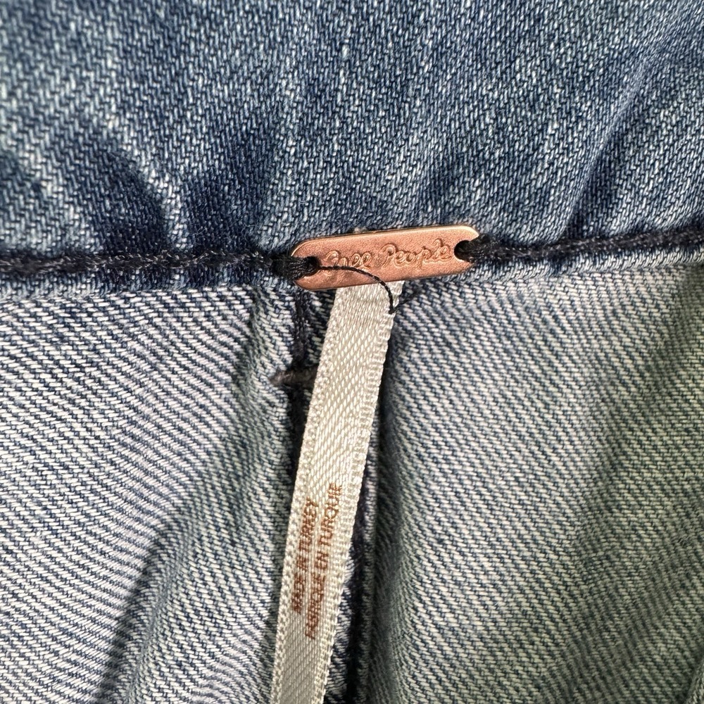 Free‎ People Paperbag Waist Denim Skirt Blue Jean Tie Belt Pockets | Size 6 - Picture 3 of 6